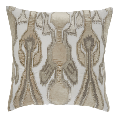 Creme Linen with Sand Velvet Ikat Applique and Grey Embroidery & Silver Beads