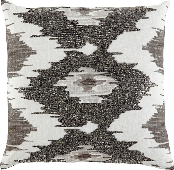 Creme Linen with Charcoal Ikat Print & Gunmetal Beads