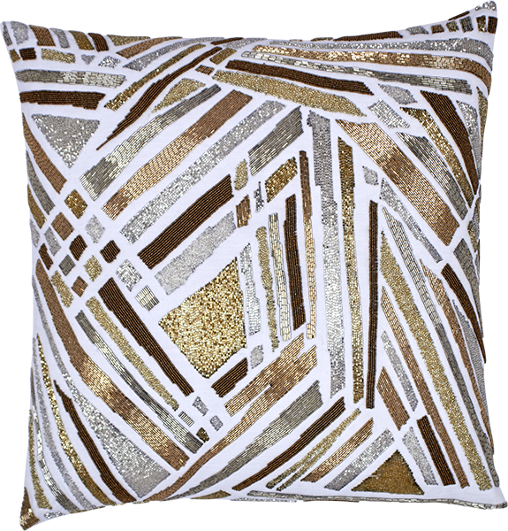 Creme Linen with All-Over Linear Multi Gold & Silver Crystal Beads