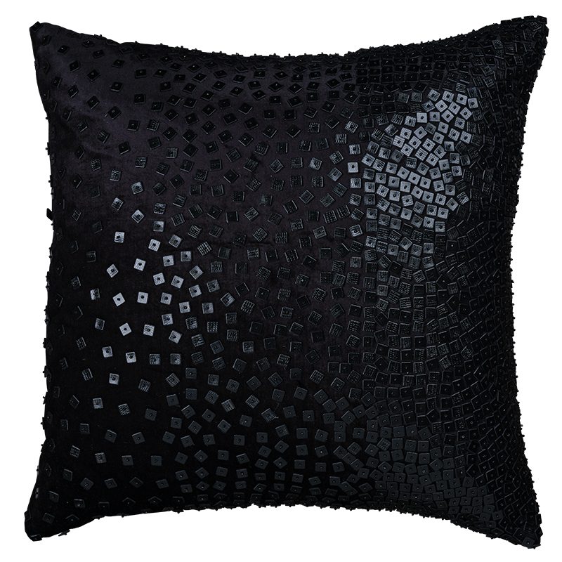 Black Velvet with All-Over Black Leather Squares & Bead