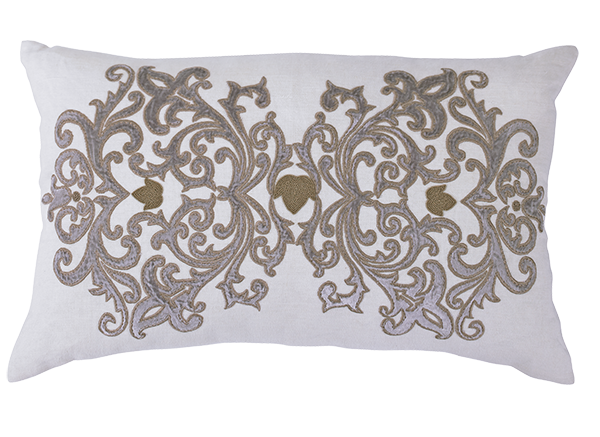 Creme Linen with Silver Velvet Applique, Natural Embroidery and Beads